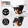 VEVOR Caster Wheels, 3-inch Swivel Plate Casters, Set of 4, with Security A/B Locking No Noise PVC Wheels, Heavy Duty 250 lbs Load Capacity Per Caster