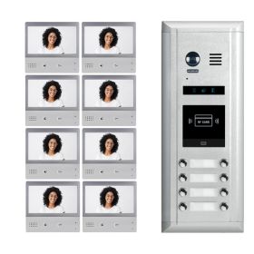 Intercom System for Apartment | 8 Apartment WiFi Video Doorbell | 8 x 7" Monitors, Door Release - DX4781S/ID