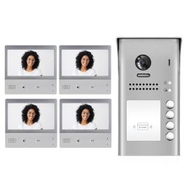 Intercom System for Apartment | 4 Apartment WiFi Video Doorbell | 4 x 7" Monitors, Door Release - DX4741S/ID
