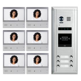 Intercom System for Apartment | 6 Apartment WiFi Video Doorbell | 6 x 7" Monitors, Door Release - DX4761S/ID