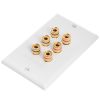 Cmple - Speaker Wall Plate (Banana Plug Wall Plate) Speaker Wire Wallplate for 3 Speakers - White Decora Style
