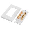 Cmple - Speaker Wall Plate (Banana Plug Wall Plate) Speaker Wire Wallplate for 3 Speakers - White Decora Style