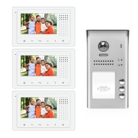 Intercom System for Apartment | 3 Apartment Video Doorbell | 2 Wire Buzzer System, 3 Monitors 4.3" - DK43331S/ID