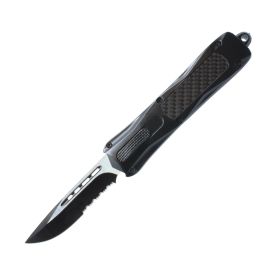 Carbon Fiber Automatic OTF Knife w/ Belt Clip (style: Half Serrated Drop Point)